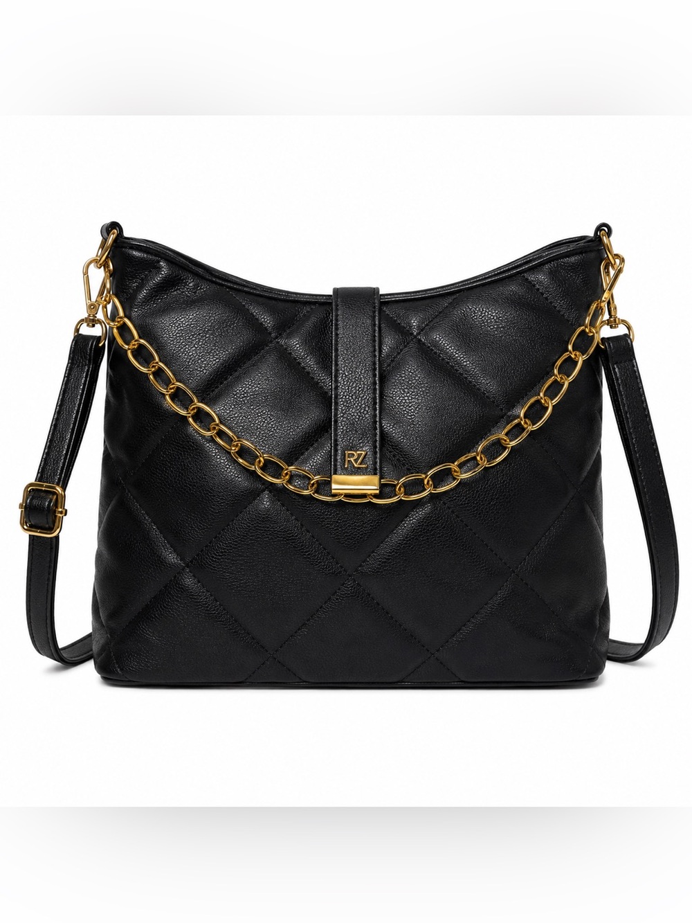 Rachel Zoe Black Quilted Crossbody Shoulder Bag Gold Chain Adjustable Strap